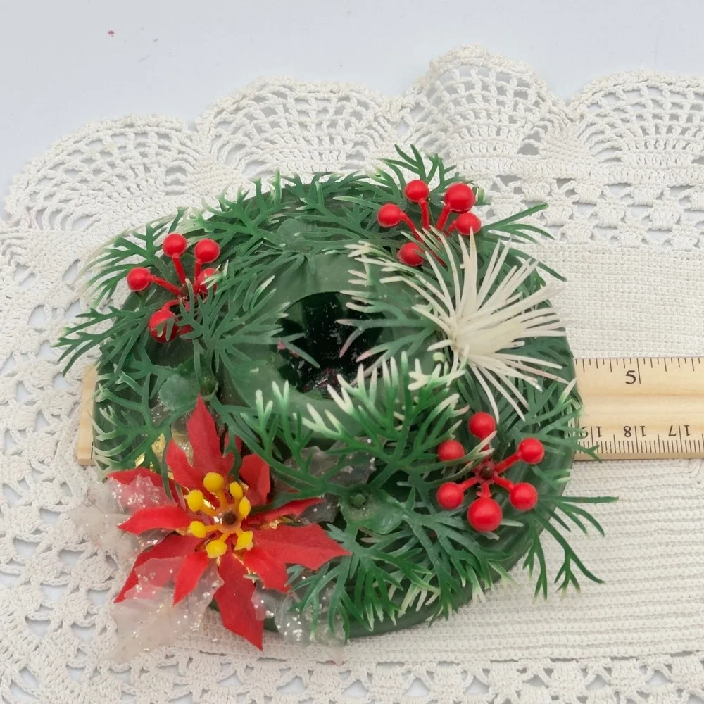 Vintage Christmas Poinsettia Candle Rings‎ Set of 2 Red Green Holiday Decor